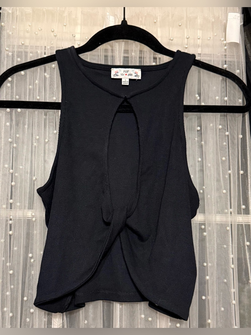 Poof! Black Keyhole Ribbed Tank L